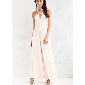 EUC Silence + Noise Cream Origami Halter Silk Trim Long Flowy Pants Romper - Siz